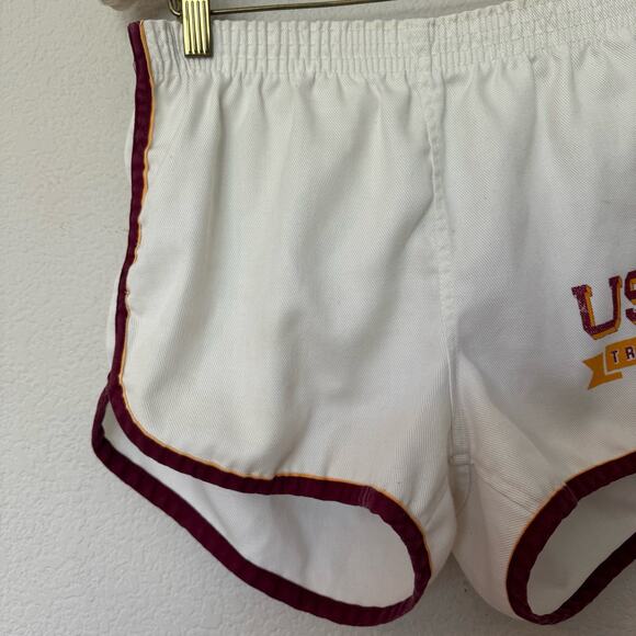 Vintage 70s-80s USC Trojans dolphin hem shorts J.J. MacIntyre white gold red SzM - Picture 4 of 8